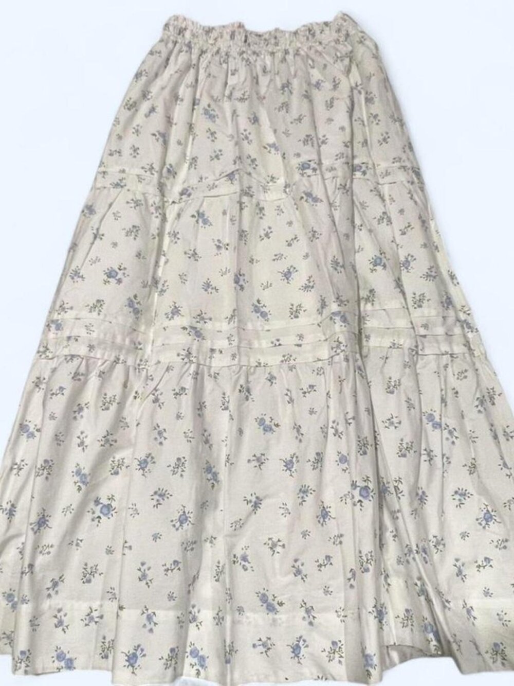 White Floral Tiered Midi Skirt